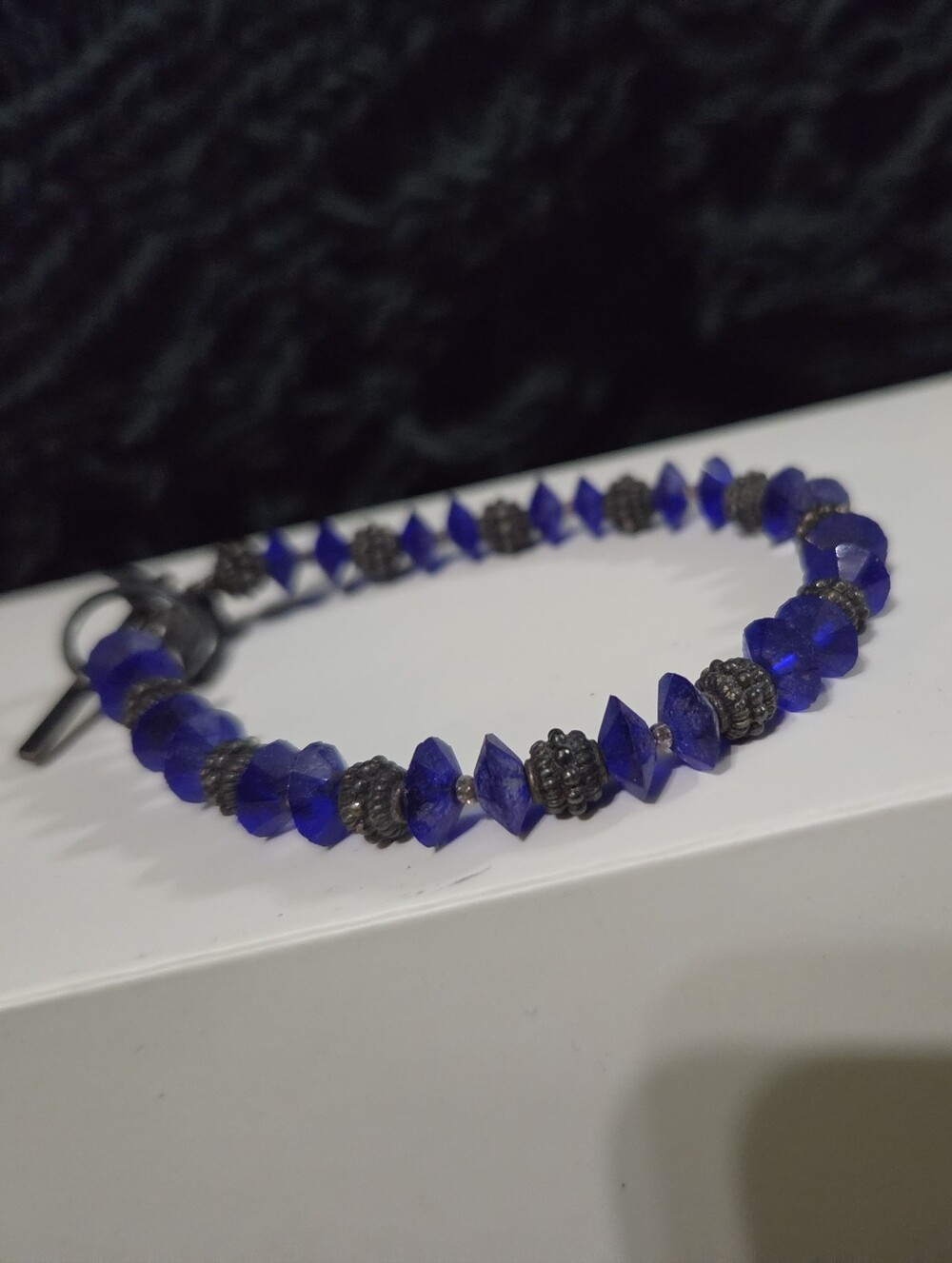 Blue Beaded Silver Women's Bracelet